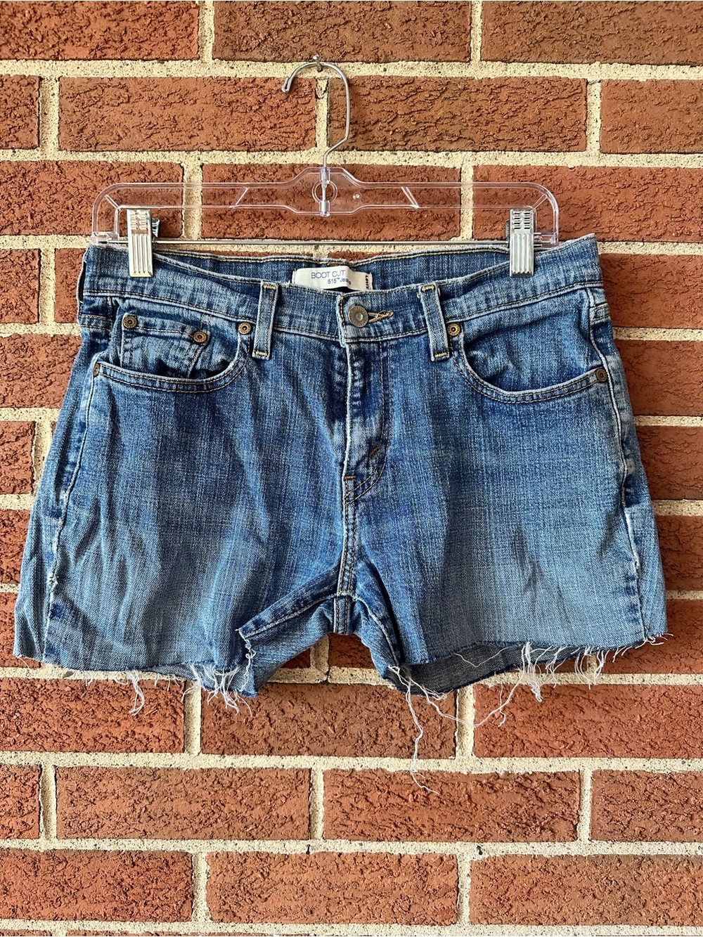 Levi's 515 Boot Cut Women's Blue Denim Cut Off Shorts Raw Hem Stretch M, 30 in